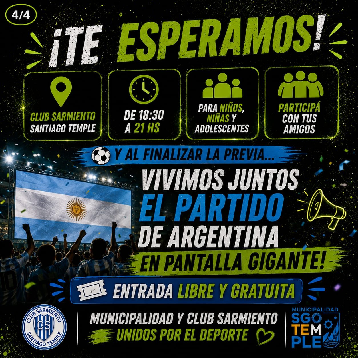 La Municipalidad y el Club Sarmiento organizan la previa del debut de Argentina en el Mundial 2026