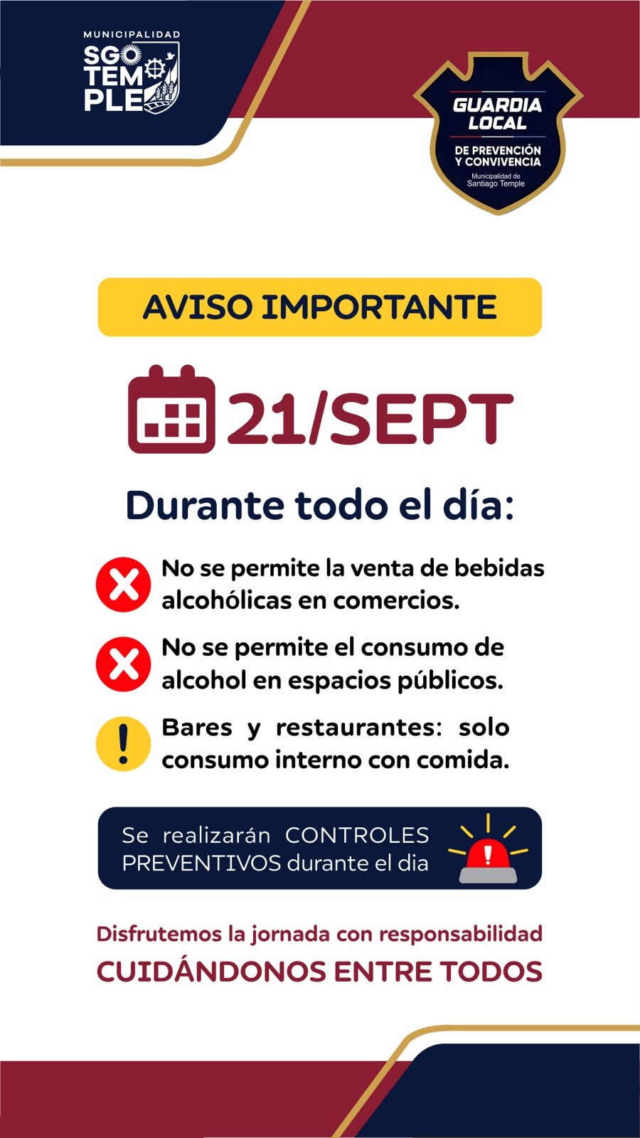 21 de septiembre: medidas especiales para la venta y el consumo de bebidas alcohólicas