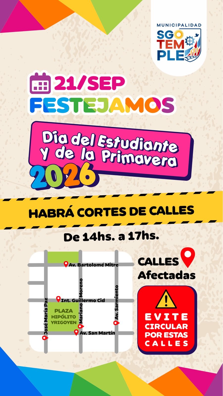 21 de septiembre: cortes de calles por los festejos del Día del Estudiante y la Primavera