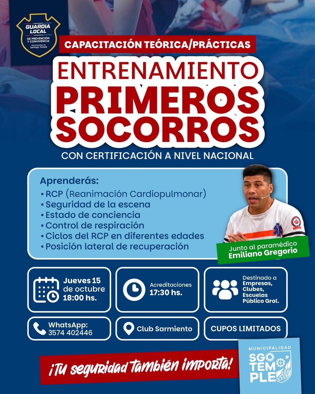 Capacitación en Primeros Socorros con certificación nacional en Santiago Temple